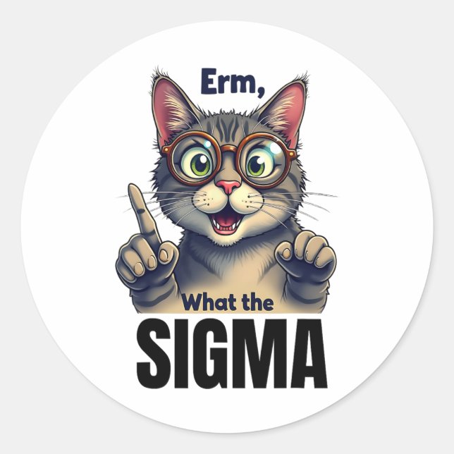 Erm was Sigma Funny Cat liebt Runder Aufkleber (Vorderseite)