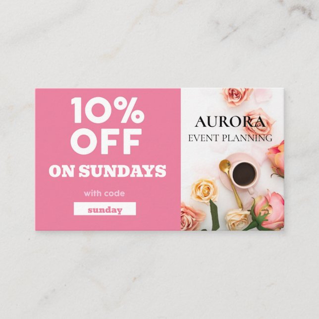 Ermäßigung bei der Veranstaltungsplanung Visitenkarte (Vorderseite)