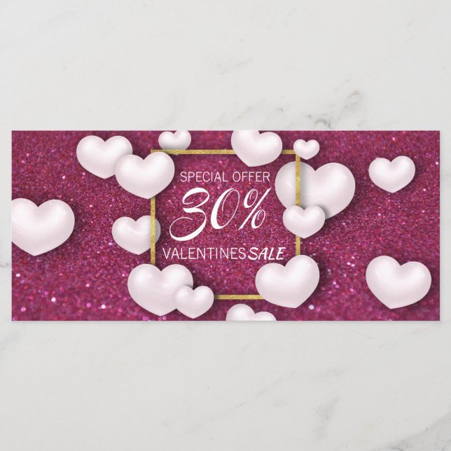 Ermäßigungskarte für den Valentinstag Weißherz-Gli (Vorderseite)