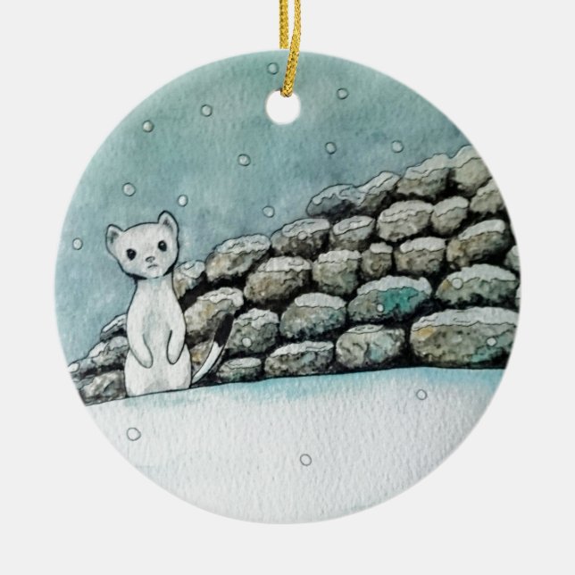 Ermine im Schnee Keramik Ornament (Vorne)