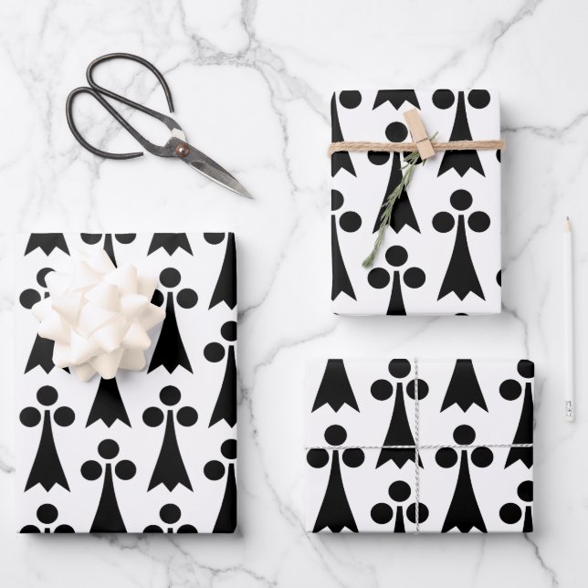Ermine Pattern, mittelalterliches Muster, Schwarz  Geschenkpapier Set (Vorderseite)