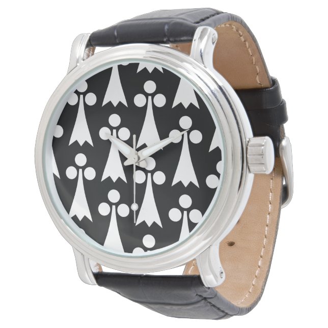 Ermine Pattern, mittelalterliches Muster, weiß auf Armbanduhr (Schrägansicht)