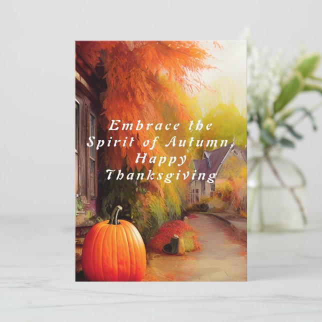 Ermutigen Sie den Geist des Herbstglücks Thanksgiv Einladung (Stehend Vorderseite)