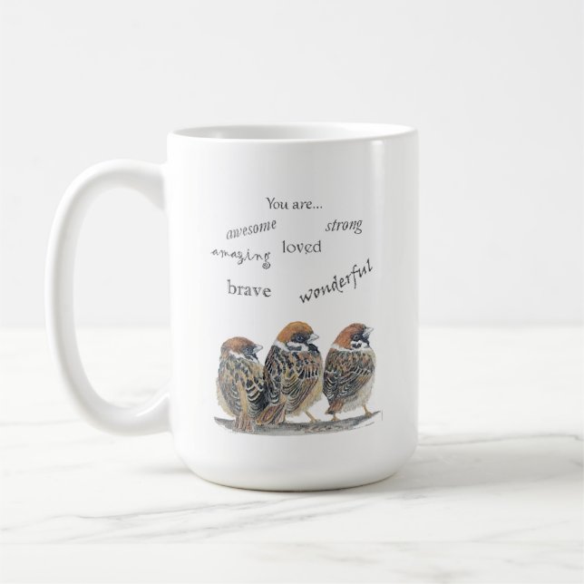 Ermutigende unterstützende lustige Sperling Vögel Kaffeetasse (Links)
