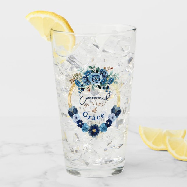 Ermutigt durch Gottes Grace Blue Gold Floral Glas (Vorderseite Ice)