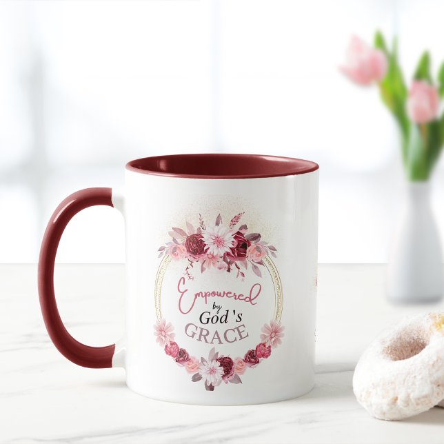 Ermutigt durch Gottes Grace Pink Floral Gold Kranz Tasse (Von Creator hochgeladen)