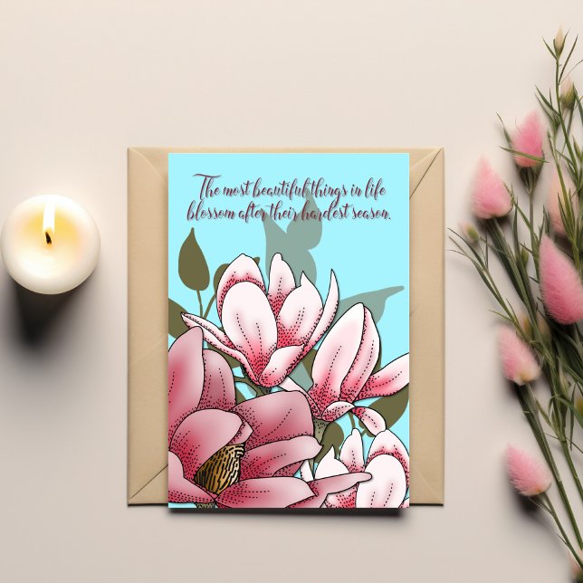 Ermutigungskarte: Magnolienblüten-Stärke Karte (Strength & Hope. Send a beautiful reminder of growth and resilience.)