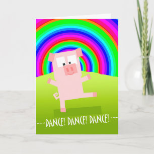 Ermutigungskarte mit Schwein unter Regenbogen, Tan Karte