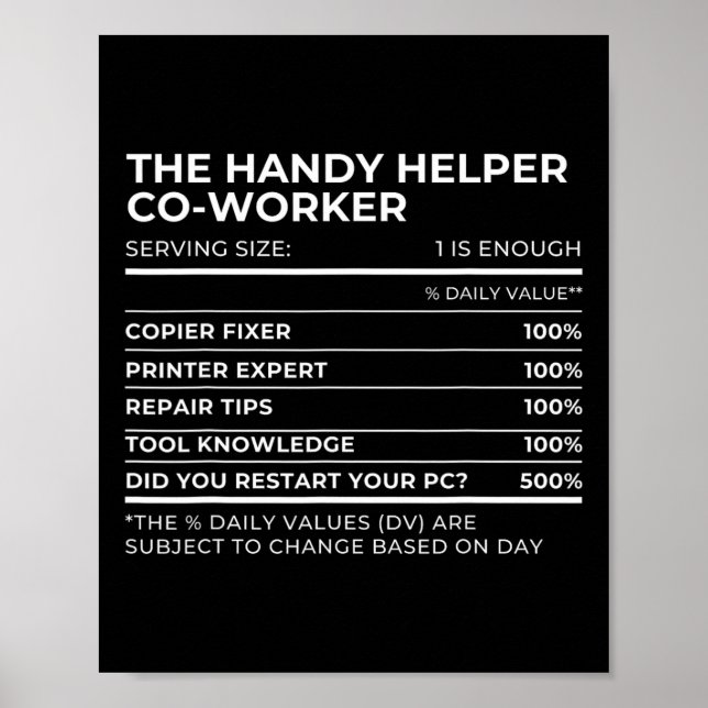 Ernährung Fakten Co-Worker Work Party Matching Ha Poster (Vorne)