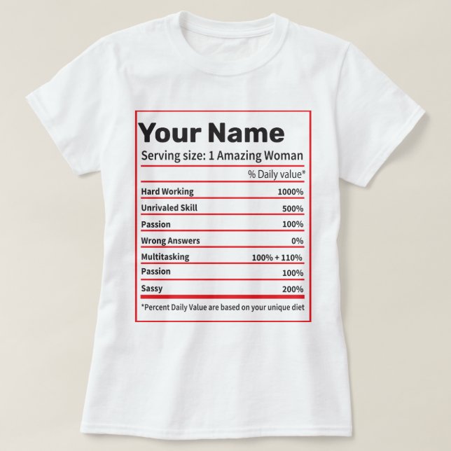 Ernährung Fakten Personalisiert Name - Frauengesch T-Shirt (Design vorne)