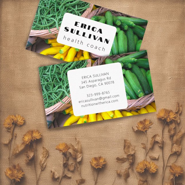 Ernährungsberater Koch Zucchini Veggies Visitenkarte (Beautiful veggies at farmers market photo business card for nutritionists & chefs, customize it!)