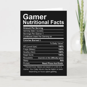 Ernährungsfakten für Gamer Cooler Gamer Videospiel Karte