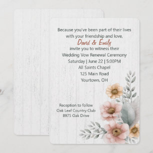Erneuerungsblumen der Eheversprechen auf Holz Einladung
