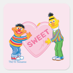 Ernie & Bert Big Valentine's Heart Quadratischer Aufkleber