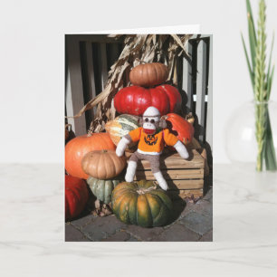 Ernie the Sock Monkey Halloween Pumpkin Card Karte