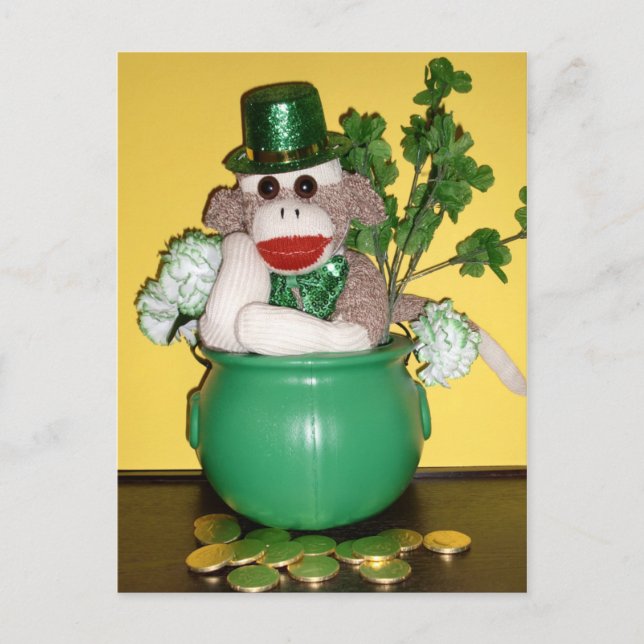 Ernie the Sock Monkey St. Patrick's Day Postcard Postkarte (Vorderseite)