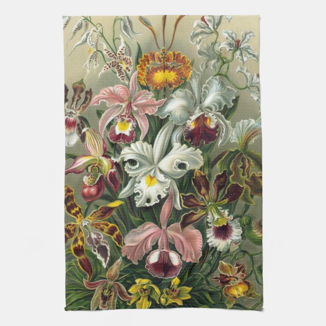 Ernst Haeckel Orchids, Vintage Regenwald-Blume Geschirrtuch (Vertikal)