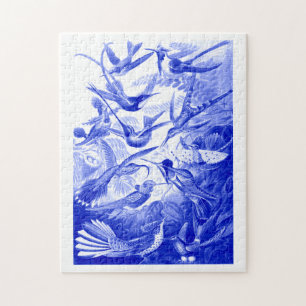Ernst Haeckel Trochilidae Birds Monotone in Blue Puzzle