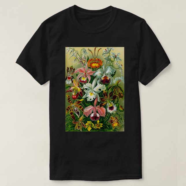 Ernst Haeckel Vintag Biologisches botanisches Orch T-Shirt (Design vorne)