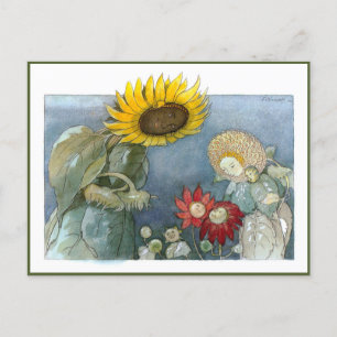 Ernst Kreidolf Vintage Sonnenblume und Dahlie  Postkarte