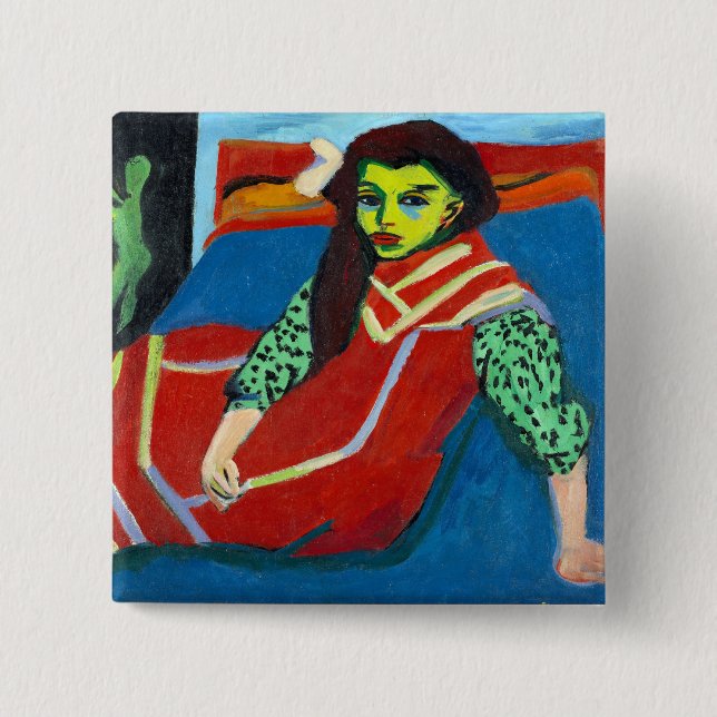 Ernst Ludwig Kirchner Sitzendes Mädchen Fränzi Feh Button (Vorderseite)