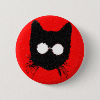 Ernste Hipster-Katze mit Glas-Silhouette Button