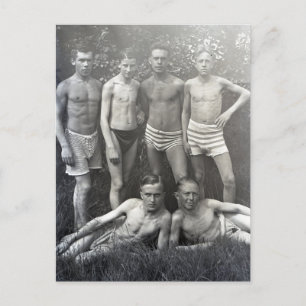 Ernste Jugendliche in Badebekleidung Vintage-Foto Postkarte