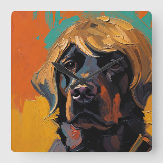 Ernsthaftes Hunde-Ölgemälde (#6) Quadratische Wanduhr