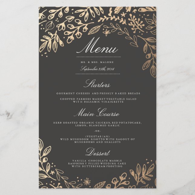 Ernte Blume Hochzeitsmenü (Vorderseite)