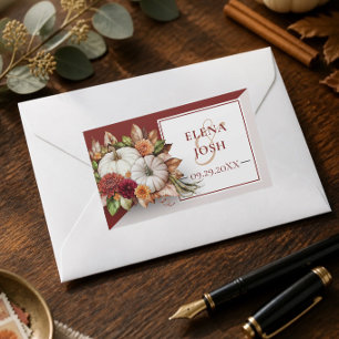 Ernte-Chic Weiße Kürbis-Hochzeitsaufkleber Rechteckiger Aufkleber