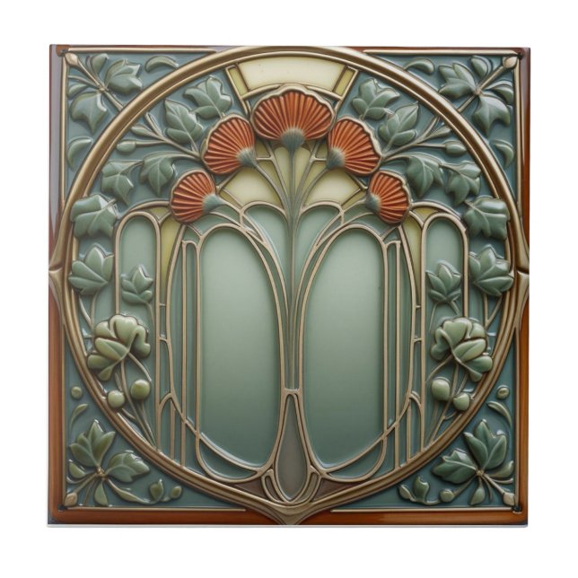 Ernte Crescendo Jugendstil vintage Pilz Fliese (Vorderseite)