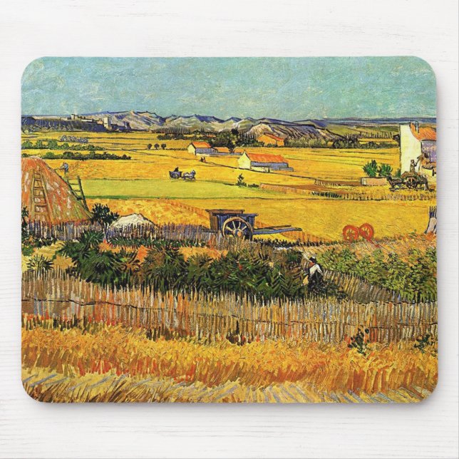 Ernte in La Crau, mit Montmajour.. Mousepad (Vorne)