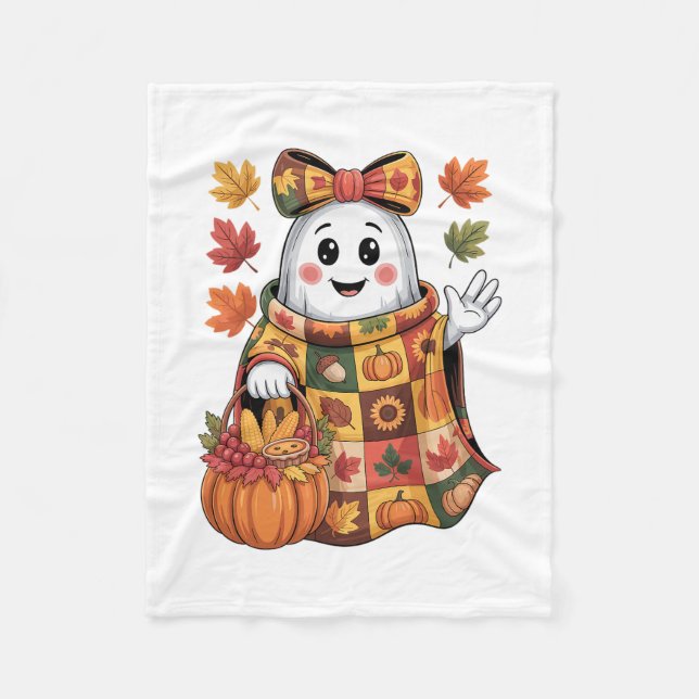 Ernte Kürbis Skizze Patchwork Halloween Geist Herb Fleecedecke (Vorderseite)