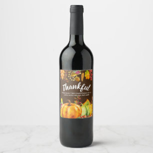 Ernte-Kürbis-und Herbst-Blätter-Grenze dankbar Weinetikett