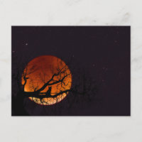 Ernte-Mond mit Baum-und Katzen-Silhouette