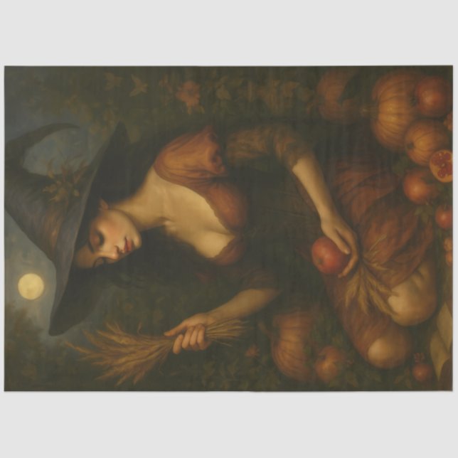 Ernte Moon Hexe - Herbst Gotische Fantasie Kunst Seidenpapier (Vorderseite)