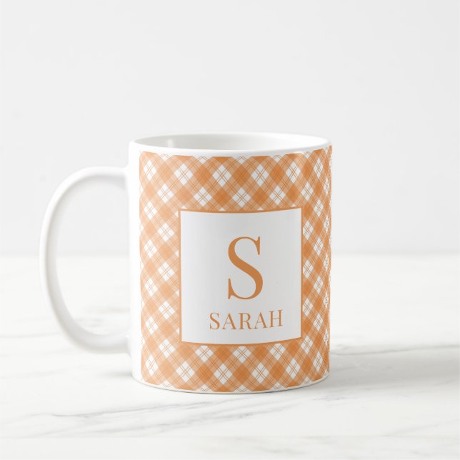 Ernte Orange Karo individuell Name Anfangsbuchstab Kaffeetasse (Links)