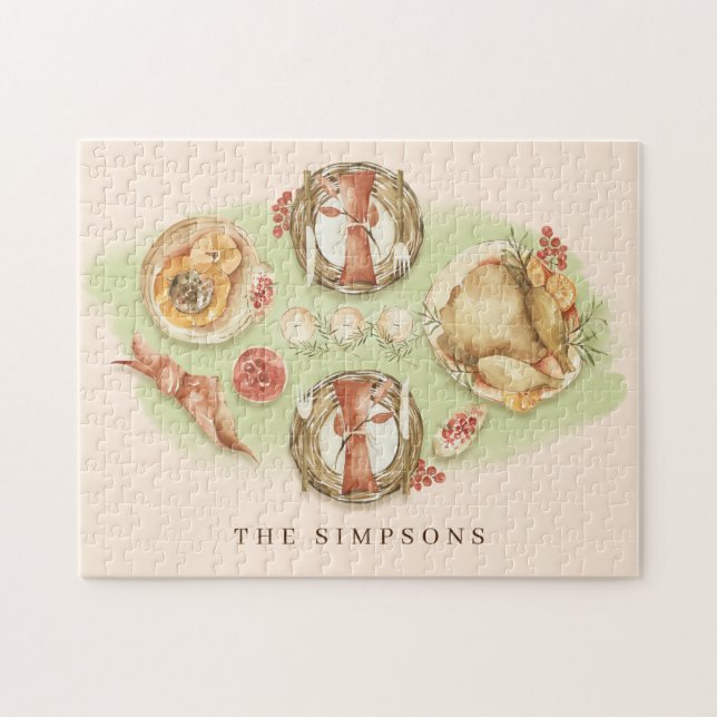 Erntedank-Abendessen Familie Puzzle (Horizontal)