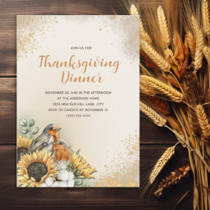 Erntedank Abendessen Herbst Vögel Sonnenblumen Einladung