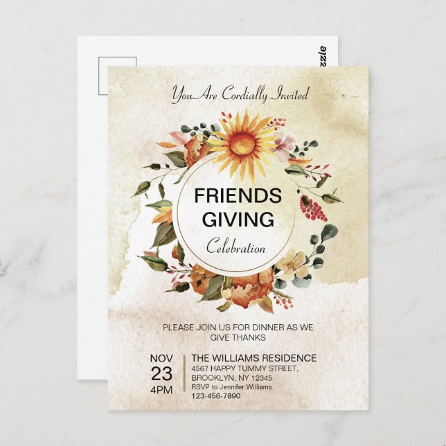 Erntedank Abendessen im Freien Herbst Sonnenblumen Postkarte (Vorne/Hinten)