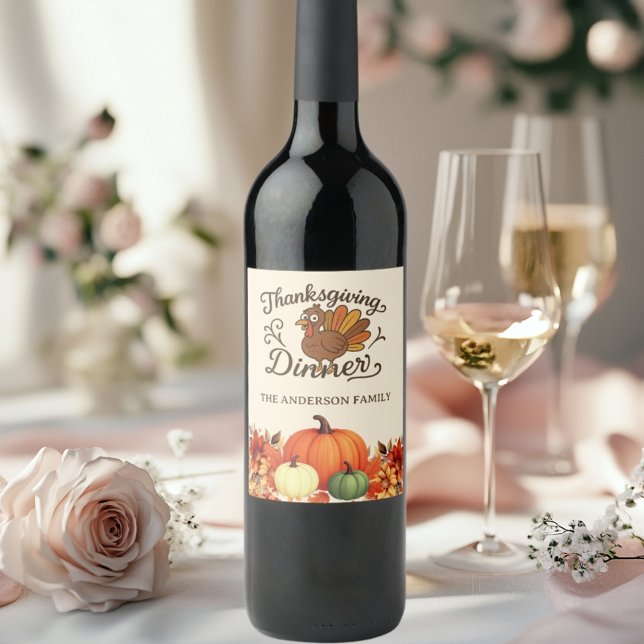 Erntedank Abendessen Truthahnkürbis Weinetikett (Von Creator hochgeladen)
