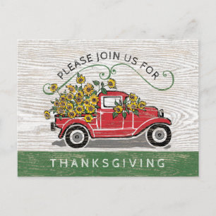 Erntedank-Abendessen-Vintage LKW-Sonnenblumen Einladungspostkarte