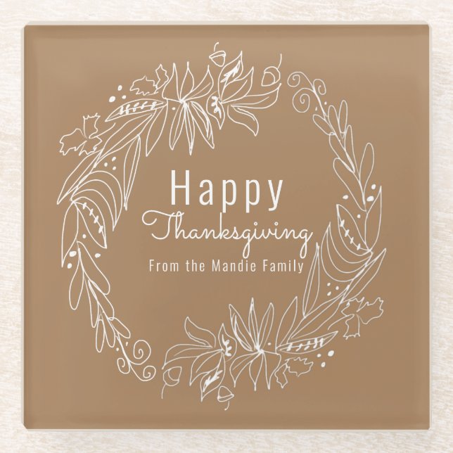 Erntedank Acorn Wreath Handzeichen Illustration Glasuntersetzer (Vorderseite)