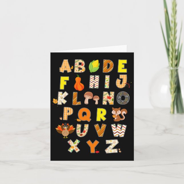 Erntedank Alphabet Funny Turkey Fall Preschool Karte (Vorderseite)