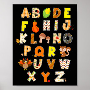 Erntedank Alphabet Funny Turkey Fall Preschool Poster