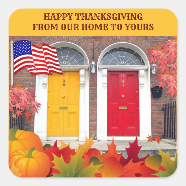 Erntedank an den farbenfrohen Türen Quadratischer Aufkleber (Vorderseite)