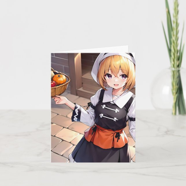 Erntedank Anime B - AI Feiertagskarte (Vorderseite)