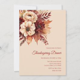 Erntedank-Aquarell Herbst Blume-Creme und Rot Einladung