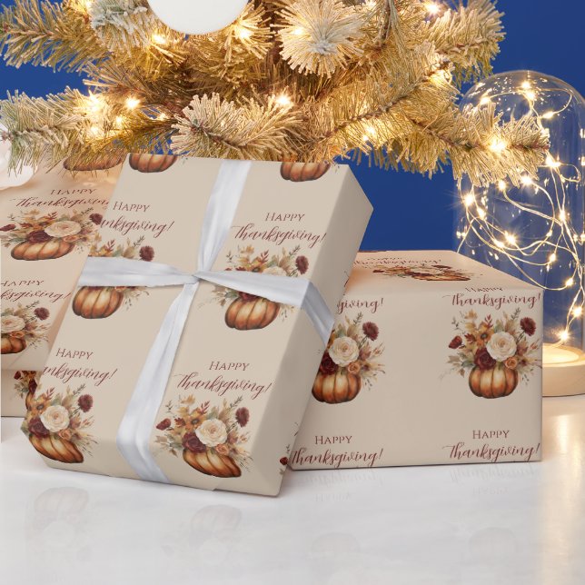 Erntedank-Aquarellpumpen und Blume- Geschenkpapier (Feiertage)