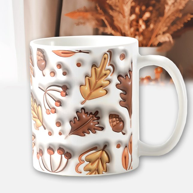Erntedank Aufgeblasener Herbst Herbst Blätter Acor Kaffeetasse (Thanksgiving Inflated Fall Autumn Leaves Acorn Coffee Mug)